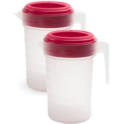 Plasticforte Waterkan met deksel - 3x - fuchsia - 2L- kunststof - Schenkkannen