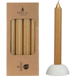 Potlood kaarsen set 4 stuks dia. 2.2 x H 20 cm metallic goud