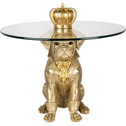 Clayre & Eef Bijzettafel Rond Hond Ø 55x55 cm Goudkleurig Kunststof Glas