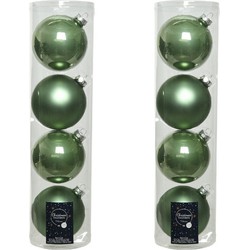 Tubes met 8x salie groene kerstballen van glas 10 cm glans en mat - Kerstbal
