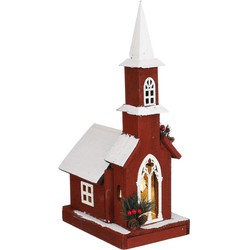 House of Seasons Kerk Decoratief Object - 18x25x49 cm - Hout - Rood