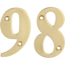 AMIG Huisnummer 98 - massief messing - 5cm - incl. bijpassende schroeven - gepolijst - goudkleur - Huisnummers