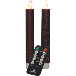 Dinerkaars wax led bewegende vlam op batterij met afstandsbediening 2 stuks h18 cm bordeaux