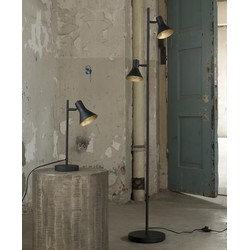 Vloerlamp Industrieel - 2 Lampen - Mat Zwart - Goud