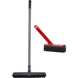 Bezem en borstel set - Rubber - Rood/Grijs - schoonmaakset - Bezem