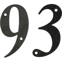 AMIG Huisnummer 93 - massief gesmeed staal - 10cm - incl. bijpassende schroeven - zwart - Huisnummers