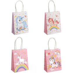 Decopatent® 12 STUKS MIX Unicorns Eenhoorn Traktatie Uitdeel papieren zakjes met handvat - Traktaitezakjes voor uitdeelcadeautjes