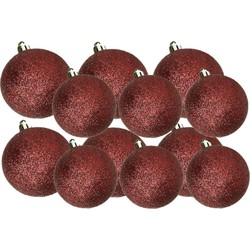 Kerstversiering set glitter kerstballen donkerrood 6 - 8 cm - pakket van 30x stuks - Kerstbal