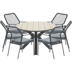 Garden Impressions Ross tuinset 7-delig zwart - Tulli tuintafel ovaal 220x115 cm light teak look