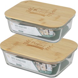 Voedsel bewaarbakje/vershoudbakje - 2x -bamboe deksel - 1500 en 1000 ml - ovenbestendig - Vershoudbakjes