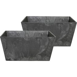 Set van 2x stuks bloempot/plantenpot balkonbak van gerecycled kunststof zwart D25 en H12 cm - Plantenpotten