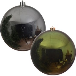 2x stuks grote kerstballen van 20 cm glans van kunststof groen en zilver - Kerstbal