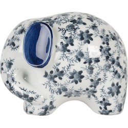 Clayre & Eef Decoratie Beeld Olifant 17x10x11 cm Wit Blauw Keramiek