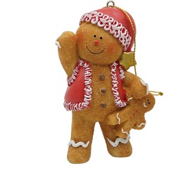 Clayre & Eef Kersthanger Gingerbread man 6x4x9 cm Bruin Kunststof Kerstboomversiering