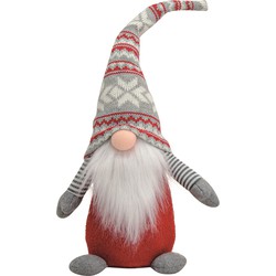 Pluche gnome/dwerg decoratie pop/knuffel rood/grijs mannetje 45 cm - Kerstman pop