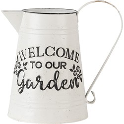 Clayre & Eef Decoratie Kan  26x17x25 cm Wit Metaal Rond Welcome to our garden