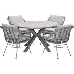Garden Impressions Lucas tuinset 5-delig valley sand - Tulli tuintafel Ø122x75 cm - light teak vironwood