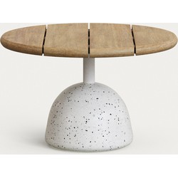 Kave Home - Saura salontafel van wit terrazzo en natuurlijk acaciahout 32 x Ø55 cm