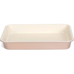 Rechthoekige ovenschaal/braadslede van staal 35 x 24 cm wit/roze - Ovenschalen