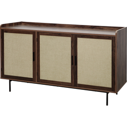 Dressoir met 3 deuren in notenhoutdecor en fronten van stof L140 cm - JETSON