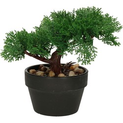 H&S Collection Kunstplant Bonsai boompje in pot - Japans decoratie - 19 cm - Type Moss - Kunstplanten