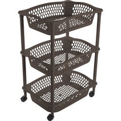 Keuken opberg trolleys/roltafels met 3 manden 62 cm cappuchino bruin - Opberg trolley