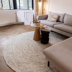 Rond wollen vloerkleed Gapo beige/wit gemeleerd - <a href="https://vloerkledenloods.nl/vloerkleden/wollen-vloerkleed">Wol</a> - Rond 180 Ø - (L)