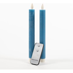 2Pcs Denim Blue Rustic Wax Taper Candle 23Cm Moving Fla - Anna's Collection
