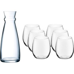 Glazen schenkkan/karaf 1 liter met 6x waterglazen 390 ml - Schenkkannen