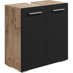 Badplaats Wastafelonderkast Jupiter 60 x 30 x 60 cm - Kastanje Eiken met Zwart - Badkamerkast – Staand Wastafelmeubel