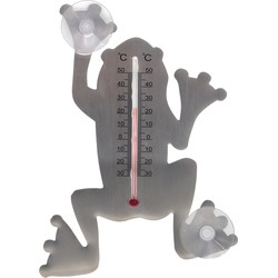 Nature Buitenthermometer - kikker - grijs - 16 cm - met zuignappen - Buitenthermometers