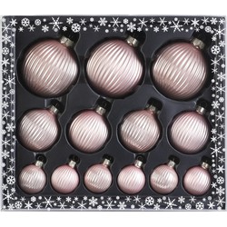 13x stuks luxe glazen kerstballen ribbel lichtroze 4, 6, 8 cm - Kerstbal