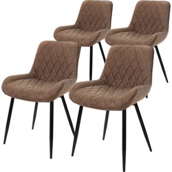 Eetkamerstoel set van 4 diamond quilting bruin kunstleren bekleding met metalen poten & hoge rugleuning incl. montagemateriaal ML-Design