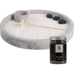 Japanse zen tuin voor thuis/kantoor - wit/zwart zand - D24 cm - Beeldjes