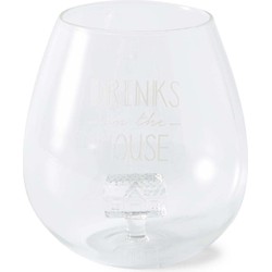 Riviera Maison Waterglas gegraveerd met tekst, Drinkglas, - Drinks On The House Glass - Transparant - Glas 611 ml - 1 stuk