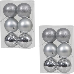 24x Zilveren kunststof kerstballen 8 cm glans/mat/glitter - Kerstbal