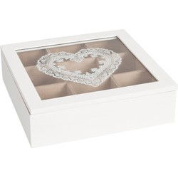 Clayre & Eef Theedoos 9 Vakken Wit Hout Hart