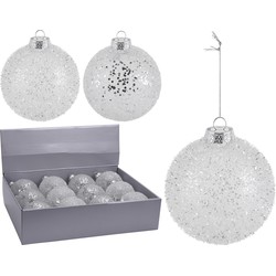 8x Zilveren glitter kerstballen kunststof 10 cm type 2 - Kerstbal
