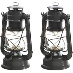 Lumineo Stormlantaarn - set 4x - LED licht - antraciet grijs - 24 cm - Campinglamp/campinglicht - Lantaarns