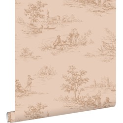 ESTAhome behang toile de jouy print zacht roze - 50 x 900 cm - 139812