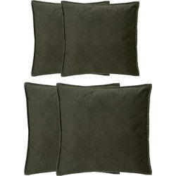 Atmosphera Bank/sierkussens Sophia - set 4x - Olijfgroen - polyester - met rits - In 2 formaten - Sierkussens