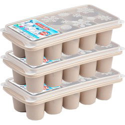 4x stuks Trays met dikke ronde blokken ijsblokjes/ijsklontjes vormpjes 10 vakjes kunststof taupe - IJsblokjesvormen