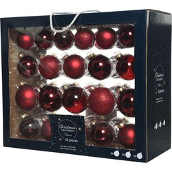 42x Glazen kerstballen glans/mat/glitter donkerrood 5-6-7 cm - Kerstbal