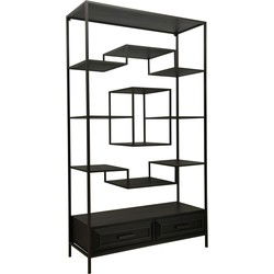 PTMD Lixly Black Wood Iron Frame Open Cabinet