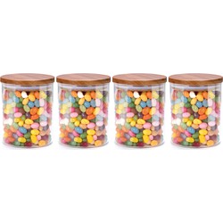 Alpina Voorraadpot/bewaarpot Foodking - 4x - borosilicaatglas - 600 ml - glas/hout - D9.5 x H11 cm - Voorraadpot