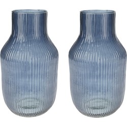 Set van 2x Excellent Houseware glazen vaas / bloemen vazen - blauw - 12 x 23 cm - Vazen