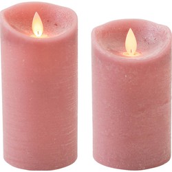 Set van 2x stuks Antiek Roze Led kaarsen met bewegende vlam - LED kaarsen
