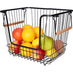 5Five Draagmand/opbergmand met handvat - stapelbaar - zwart - 33 x 26 x 26 cm - Keukenkastorganizer