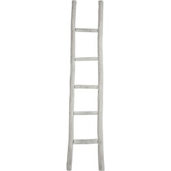  J-Line Decoratie Ladder Ruw Hout Vijf Treden - White wash