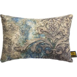 PTMD Triva Blue cotton velvet cushion antique print L